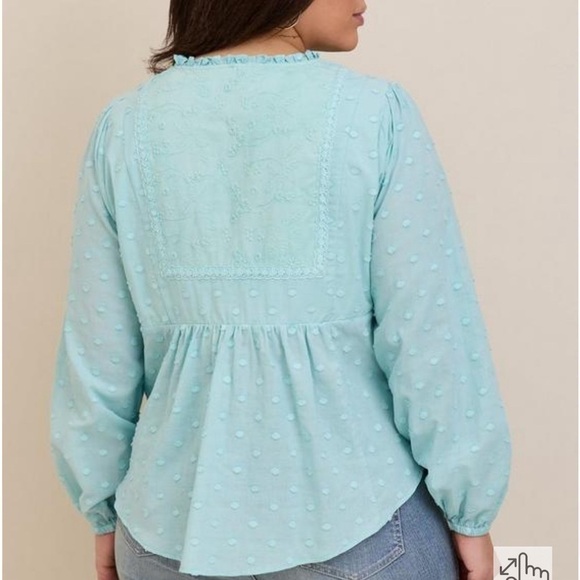 Womens Torrid Blue Clip Dot Mixed Eyelet Yoke Detail Top Size 5X / 28 - Picture 2 of 10